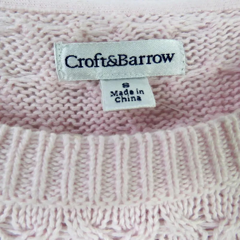 Y2k Croft & Barrow Preppy Pink Color Block Cable Knit Crewneck Sweater Small